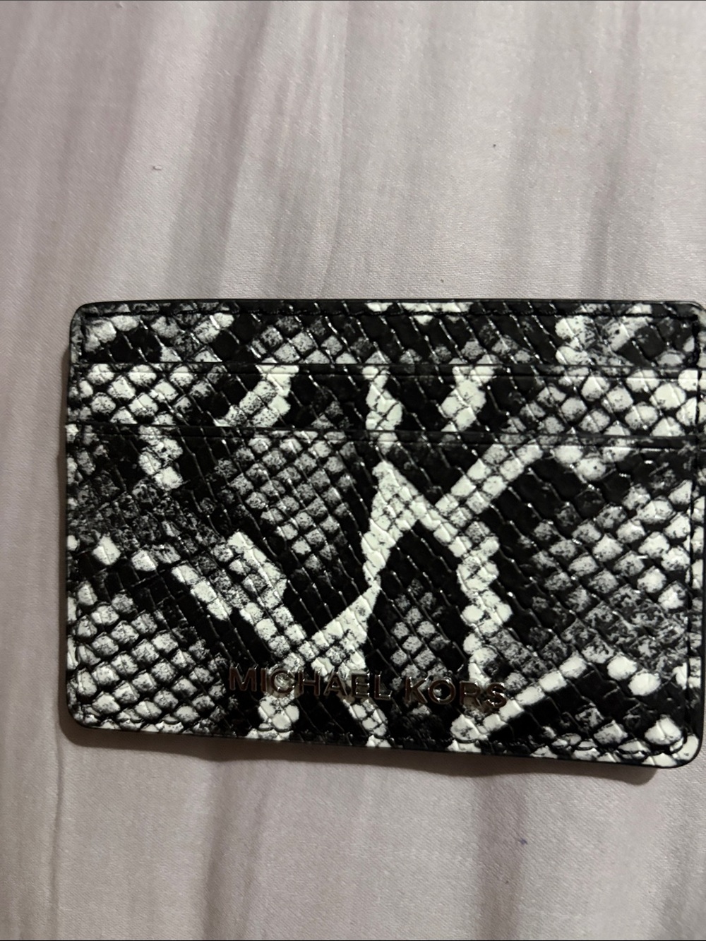 Michael Kors Black and White Snake-Print Card Case